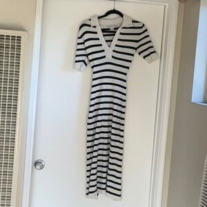 Caroline Constas White and Blue Sheath Midi Dress